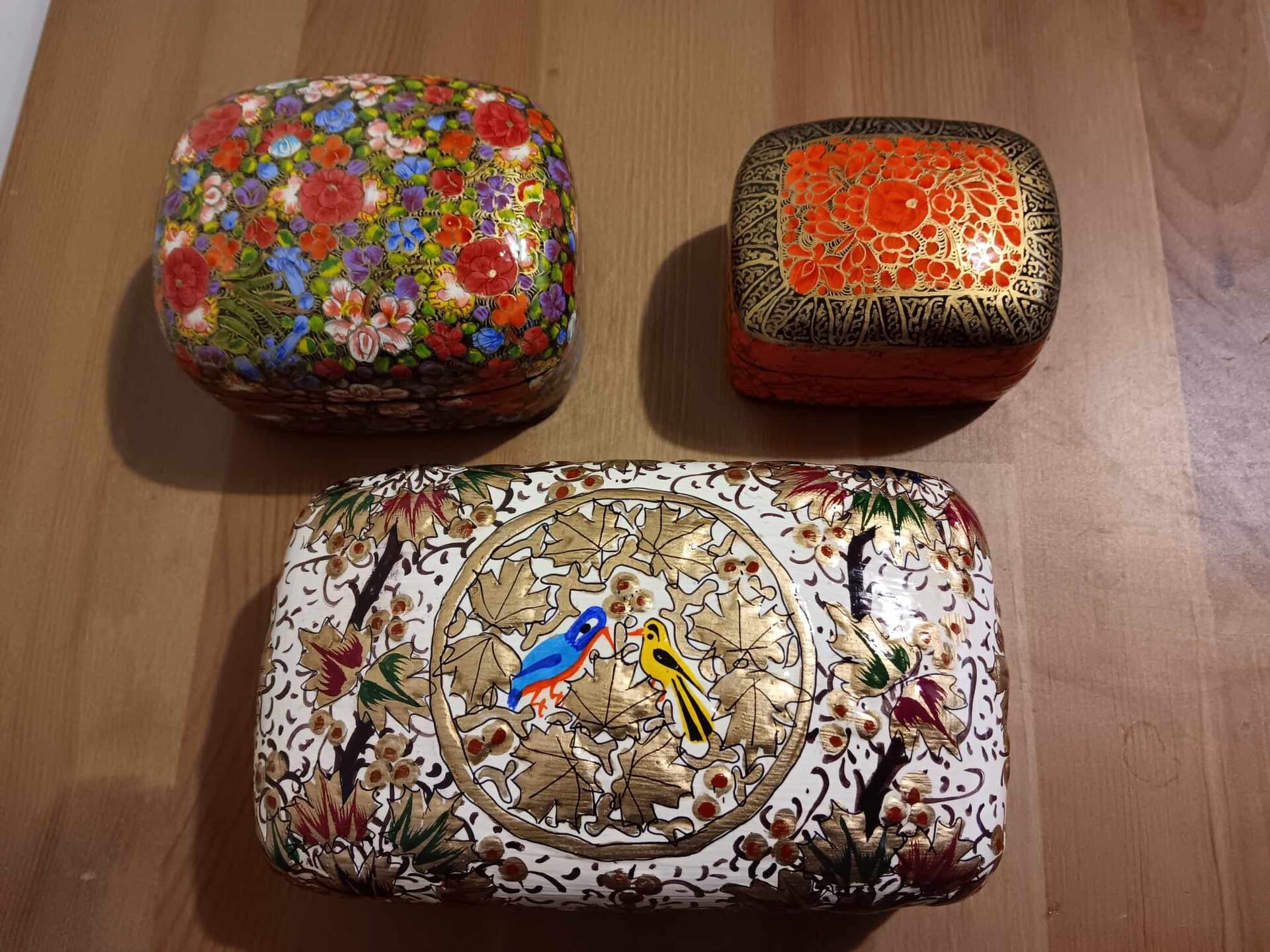 Painted paper mache boxes for wedding gifting
